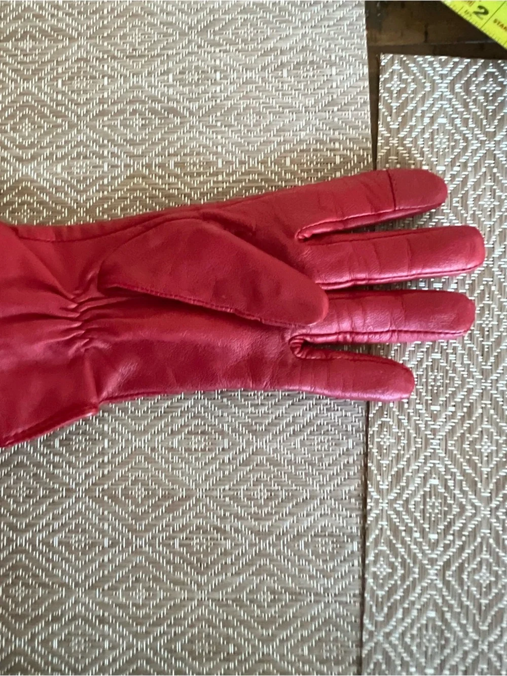 Ralph Lauren Red Leather Women's Gloves with Gold Snap Buttons